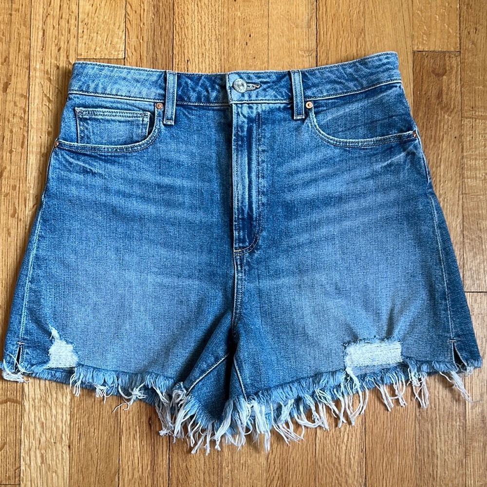 Paige Dani Denim High-Rise Frayed Hem Women’s Shorts - Blue